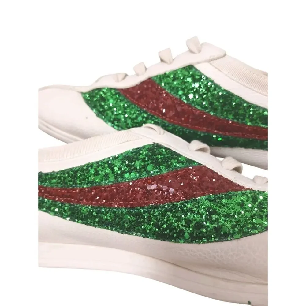 RARE Gucci Falacer Glitter Sneakers Men Sz 7 White Leather Green Red SPARKLE